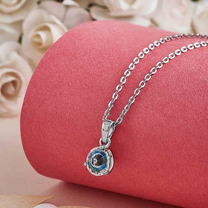 Silver 6 mm Turkish Evil Eye Pendant with Chain view 3