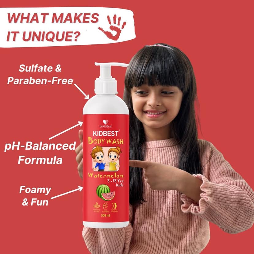 HealthBest Kid's Top to Toe Body Wash 500ml - Watermelon Scent - Tear-Free, Anti-Bacterial, Paraben & SLS-Free - Gentle for Normal, Sensitive & Dry Skin - Baby, Toddler & Child Body Wash view 3