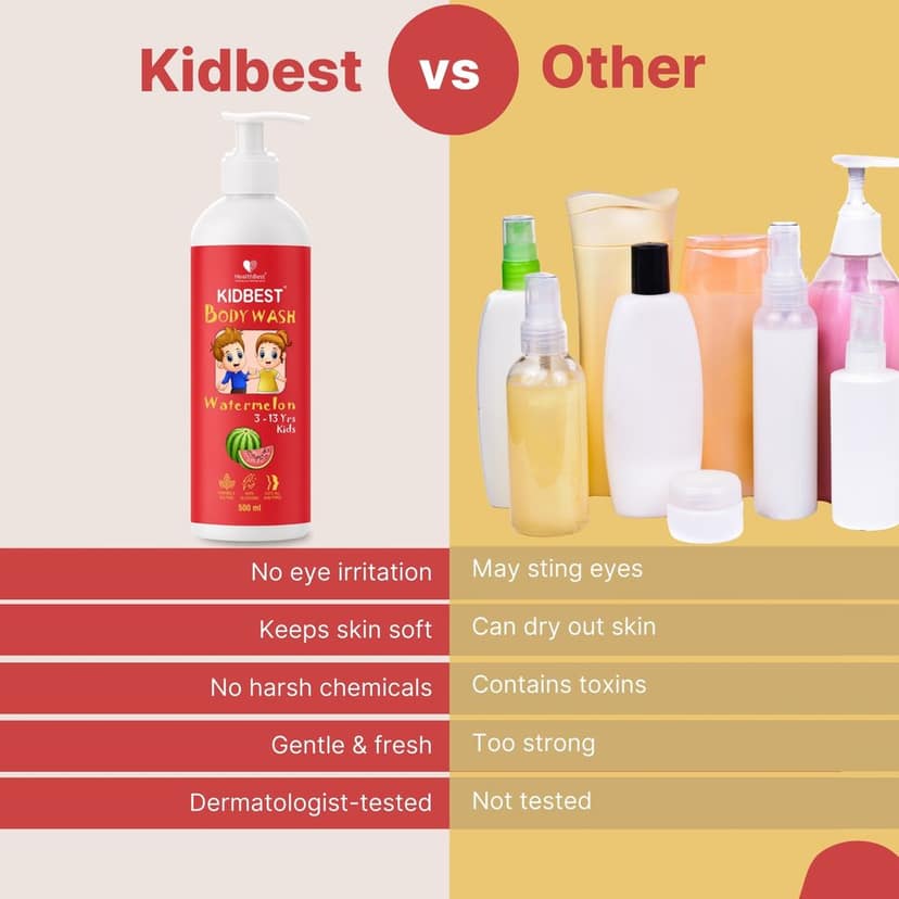 HealthBest Kid's Top to Toe Body Wash 500ml - Watermelon Scent - Tear-Free, Anti-Bacterial, Paraben & SLS-Free - Gentle for Normal, Sensitive & Dry Skin - Baby, Toddler & Child Body Wash view 6