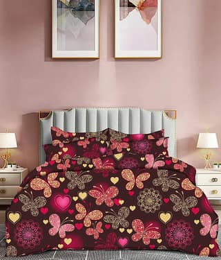 YKNIP Cotton Floral Fitted 1 Bedsheet with 2 Pillow Covers ( King Size ) - Red