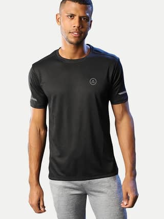 Men black Polyester Active Crew Neck T-Shirt
