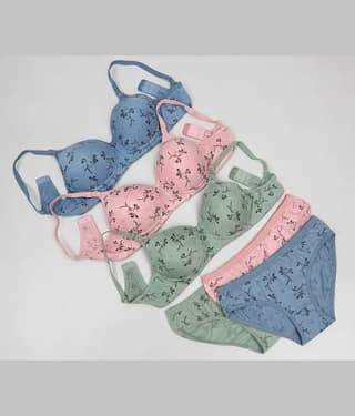 EASTERN CLUB Pack of 3 Cotton Blend Bra & Panty Set For Women ( Multicolor )