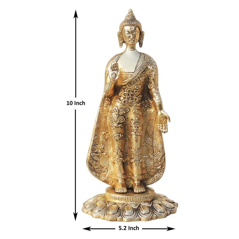 Brass Standing Buddha Statue - Blessing Pose Decorative Idol, Height : 10.5 Inch (BSMAS1578 D) view 2