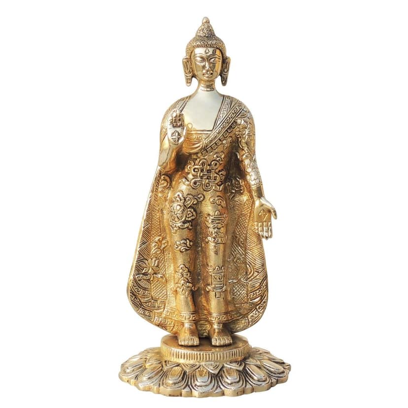 Brass Standing Buddha Statue - Blessing Pose Decorative Idol, Height : 10.5 Inch (BSMAS1578 D) view 3