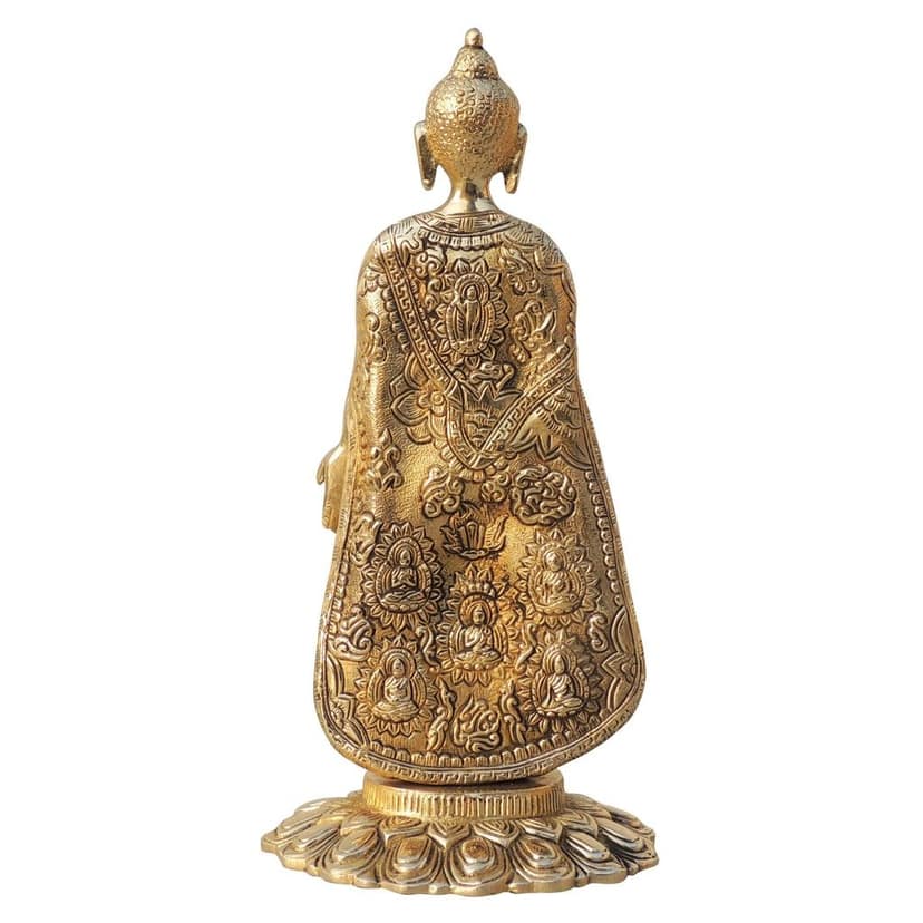 Brass Standing Buddha Statue - Blessing Pose Decorative Idol, Height : 10.5 Inch (BSMAS1578 D) view 4