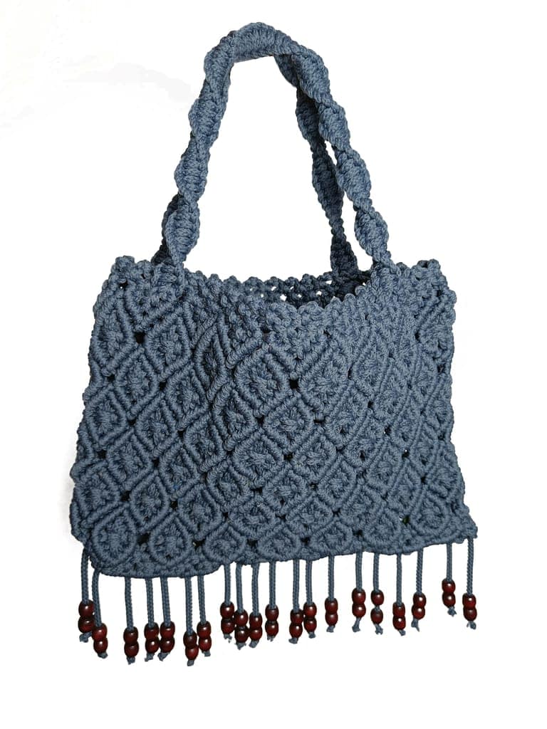 Royal style Handwork Macrame Sling Bag with wooden beed work view 2