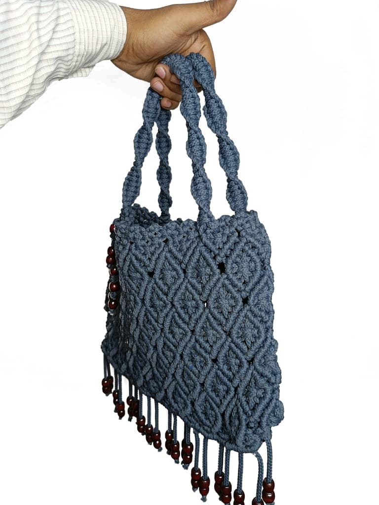 Royal style Handwork Macrame Sling Bag with wooden beed work view 3