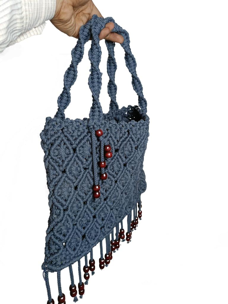 Royal style Handwork Macrame Sling Bag with wooden beed work view 4