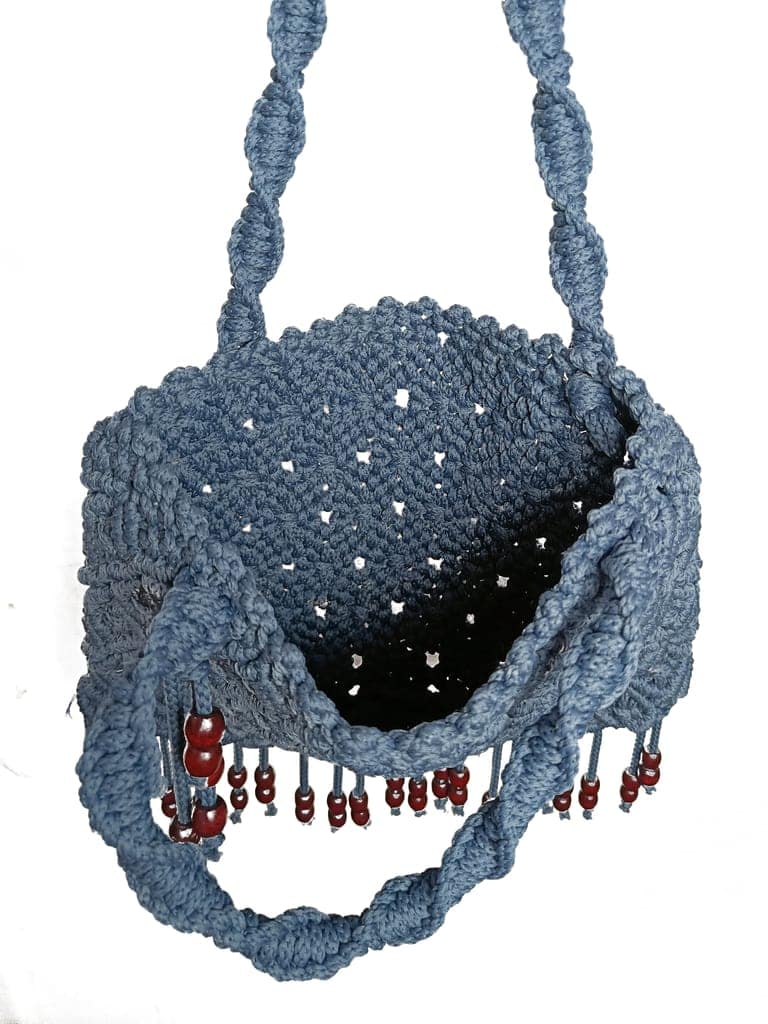 Royal style Handwork Macrame Sling Bag with wooden beed work view 5