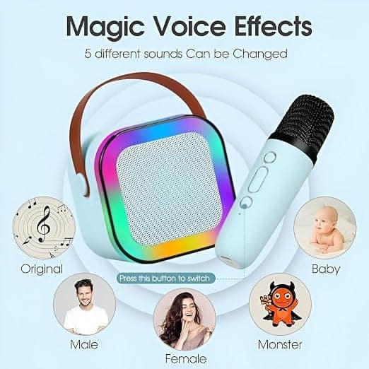 Rechargeable Karaoke Mic with Speaker for Singing | Wireless Mini Portable Bluetooth Speaker with Microphone & LED Lights | Cute Birthday Gift for Kids Musical Toys for Boys, Girls and Adults view 2
