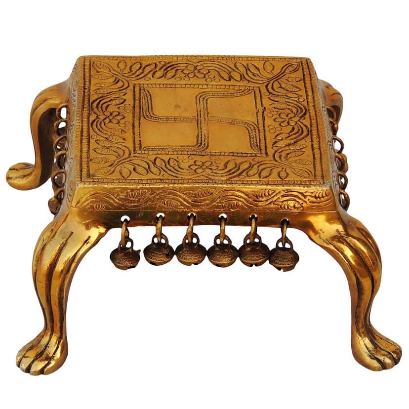 Brass Chowki for God Idol - Handcrafted Temple Stand, Length : 7 Inch (BSMAS697 C) view 2