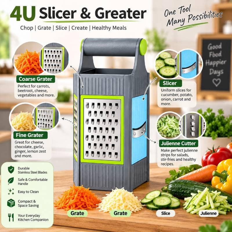 4U Multi-Function Vegetable Slicer & Grater | 4-in-1 Kitchen Tool | Food Prep view 2