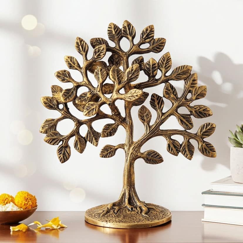 Brass Tree Table Decor Showpiece - Elegant Home Accent Statue, Height : 6.6 Inch (BSMAS1295 B)