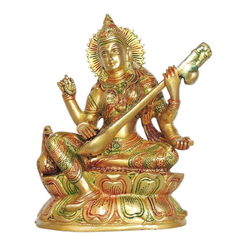 Brass Saraswati Ji God Idol - Handcrafted Decorative Murti, Height : 9 Inch (BSMAS1413 I) view 2