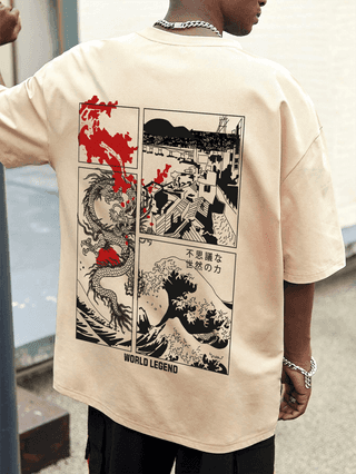 SCOTT FINCHER Men's Japanese Streetwear Harajuku T-Shirt Men Hip Hop Dragon Print Tshirt Summer Casual Oversized T Shirt Tops T-shirt : AA(ARN)CREAM_247