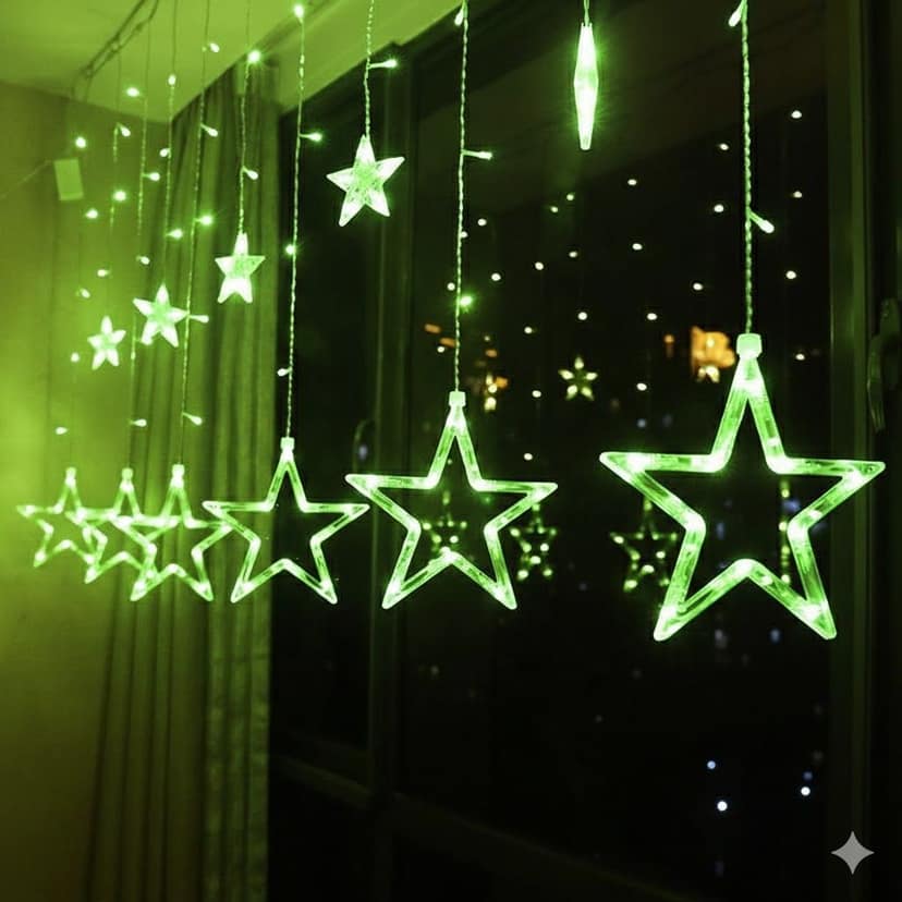 GLOWSERIE Bright Green LED Hanging Star String Lights for Festival and Special Occasion Decor