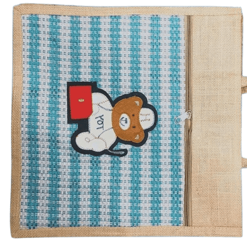 :**Jute Tote Bag with Cute Bear Applique** view 2