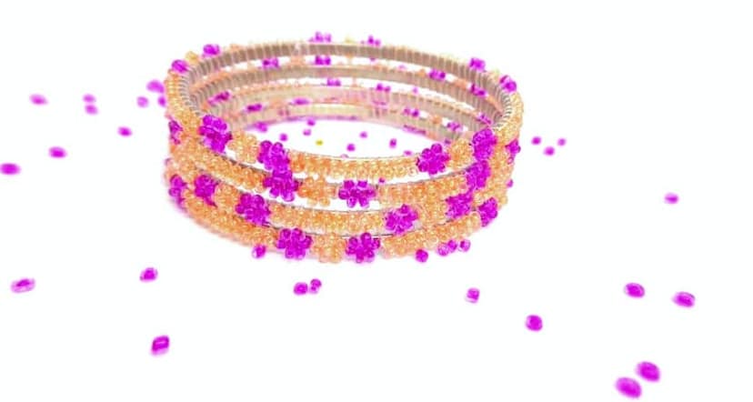 Pink FSH Flowers Bead Work (4 ps)