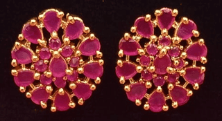 14KT Gold Plated Ruby Flower Stud Earrings