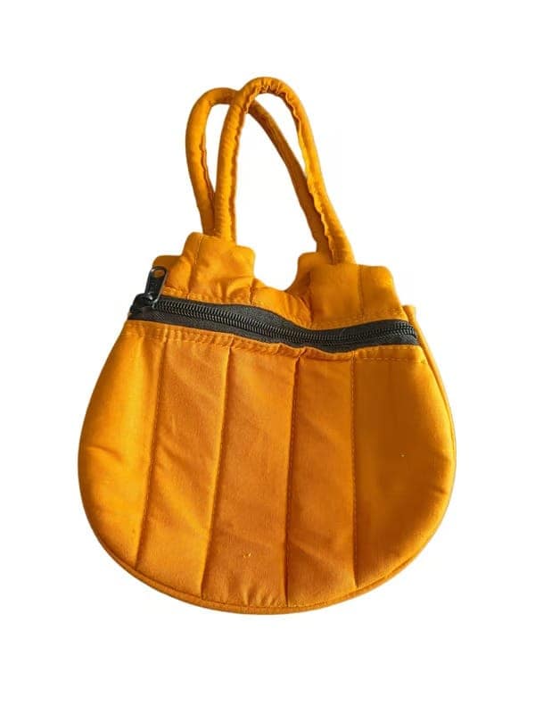Yellow Hand Embroidered Cotton Potli Bag with Mirror Work and Tassels for Women view 3