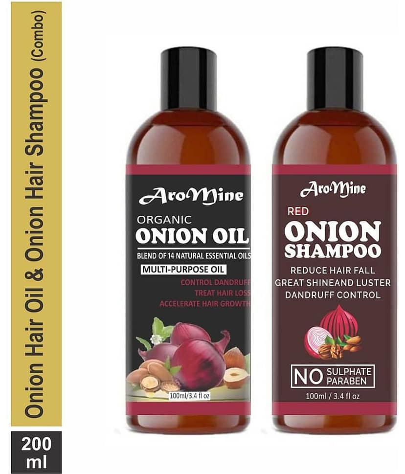 Aromine Onion Oil & RED Onion Shampoo For Hair Fall Control, Growth Shampoo 200 mL Pack of 2