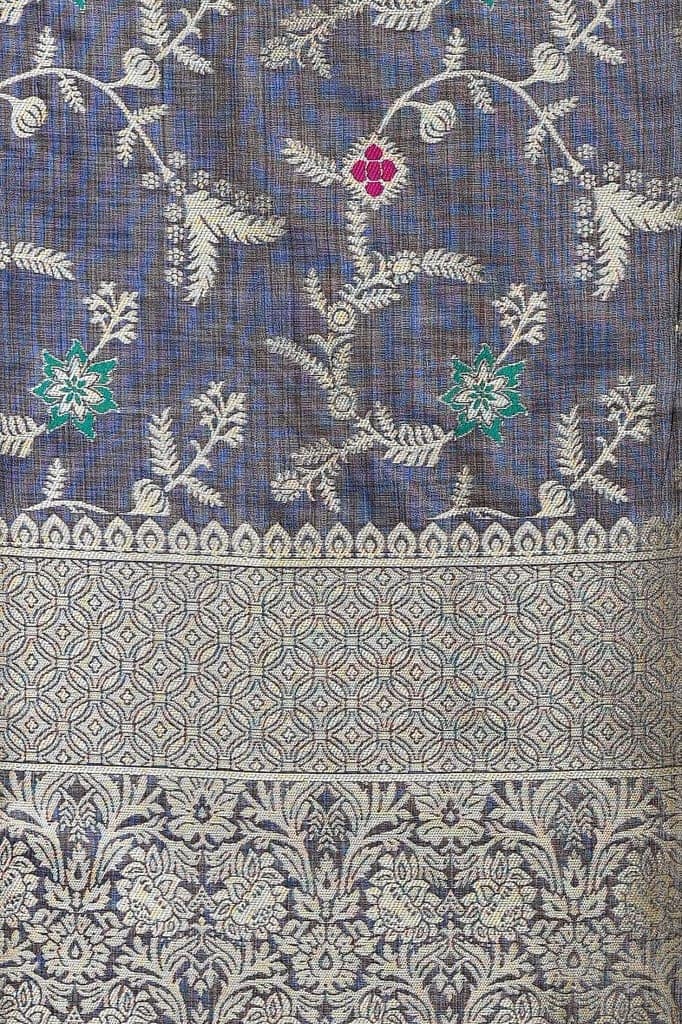 Enticing Metallic Grey Khadi Saree With Jaal Work and Zari Border view 4