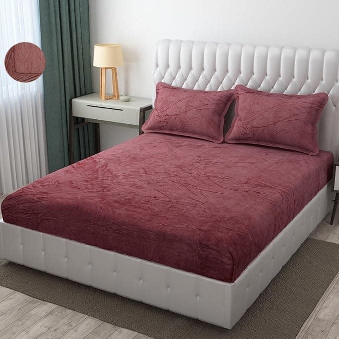 Brevard International Double Bed Bedsheet | 190 GSM Flannel Super Soft Warm Elastic Fitted | With 2 Pillow Covers for Winters - 72x78x8 Inches, Mocha