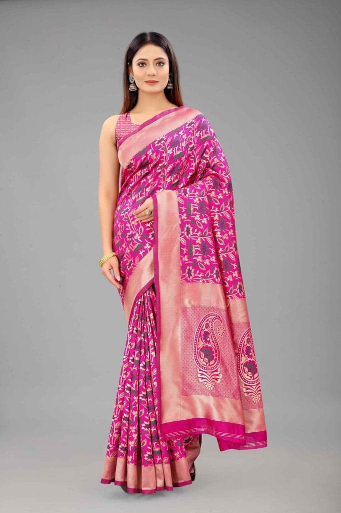 Women's Banarasi Silk Woven Design Pink Saree