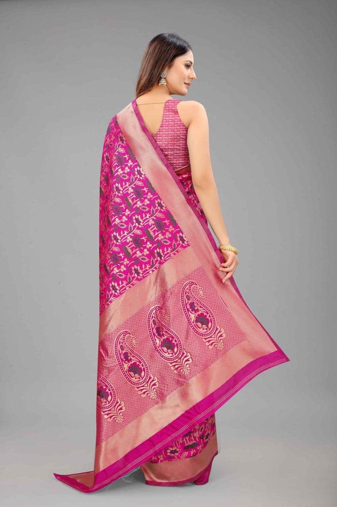 Women's Banarasi Silk Woven Design Pink Saree view 2