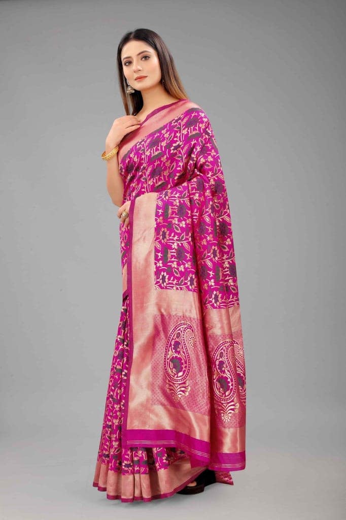 Women's Banarasi Silk Woven Design Pink Saree view 3