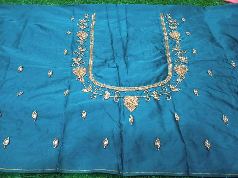 Green Georgette Hand Embroidered Blouse With Zari And Stone Work view 2