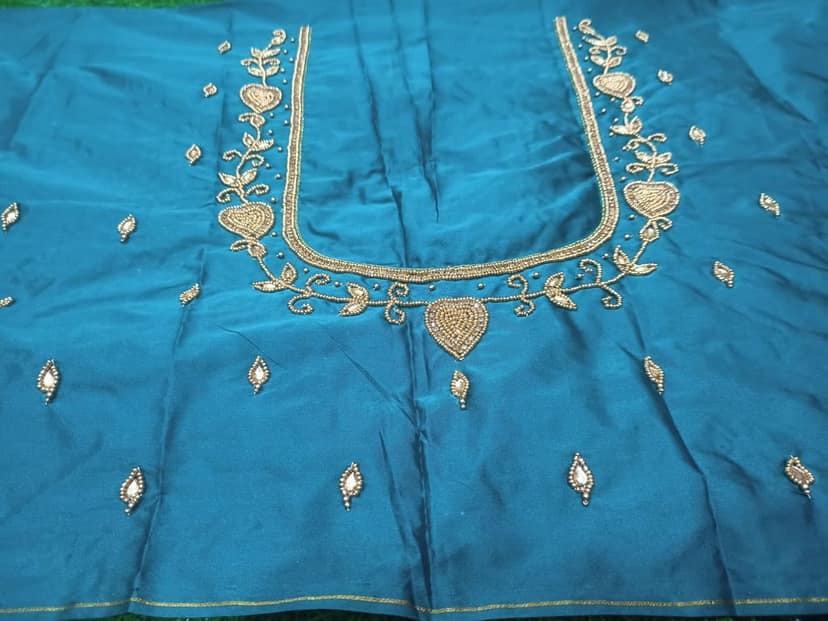 Green Georgette Hand Embroidered Blouse With Zari And Stone Work view 3