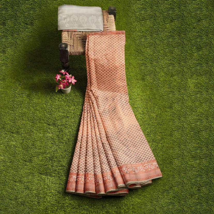 Half-white Color Double Shaded Zari Woven Saree with Unstitched Blouse view 2