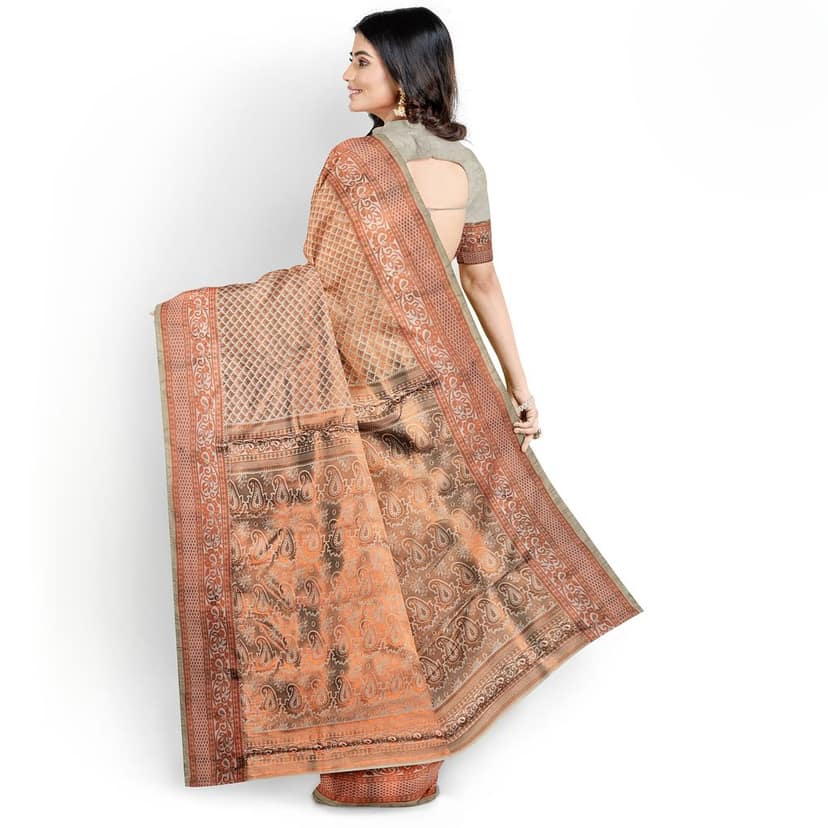 Half-white Color Double Shaded Zari Woven Saree with Unstitched Blouse view 3