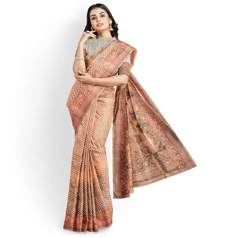 Half-white Color Double Shaded Zari Woven Saree with Unstitched Blouse view 4