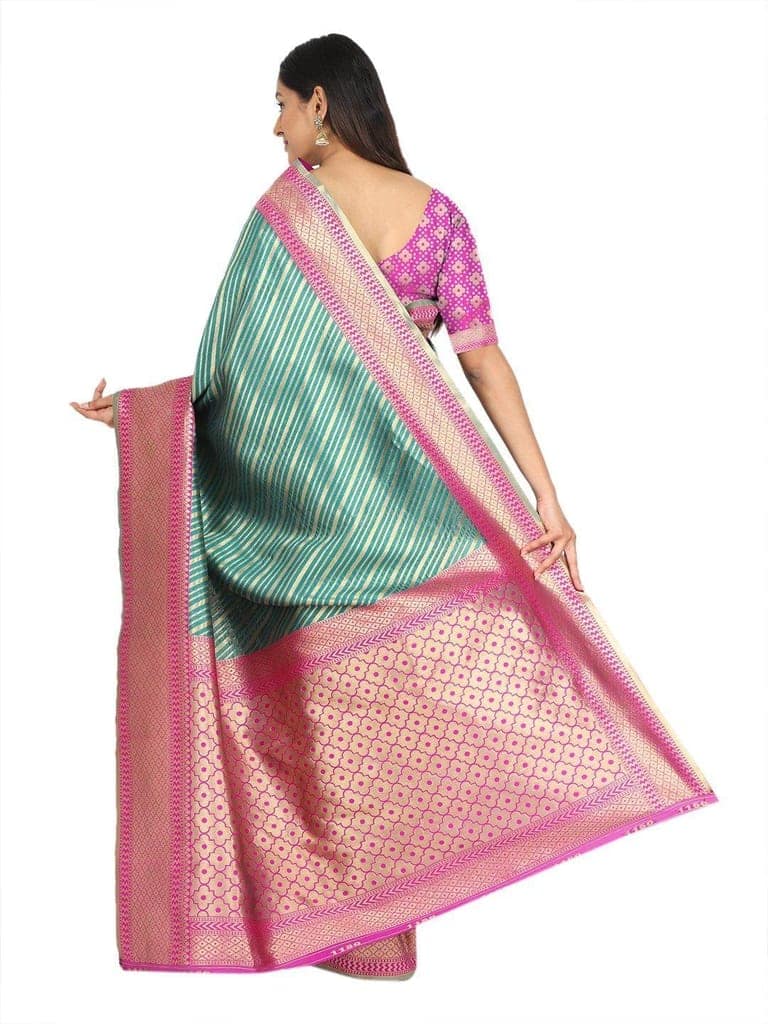Teal Green Gold Toned Woven Design Kanjeewarm Silk Saree view 2