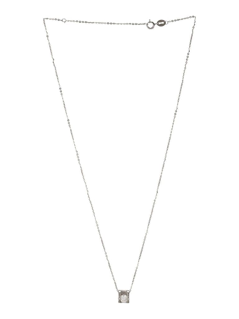 925 Sterling Silver Rhodium Plated Zircon Stylish Square Solitaire Pendant Neckalce & Chain view 4