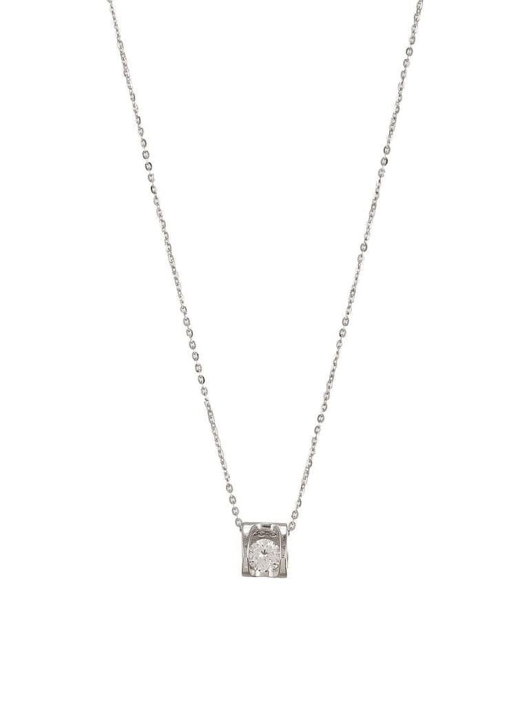 925 Sterling Silver Rhodium Plated Zircon Stylish Square Solitaire Pendant Neckalce & Chain view 5