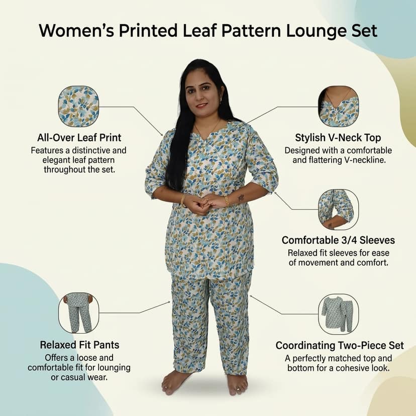 Mom and Me Women's Cotton Floral Print Co-Ord Set, 3/4 Sleeve Kurta with Pyjama, Ethnic Nightwear, Multicolour (Sky Blue, M) view 4