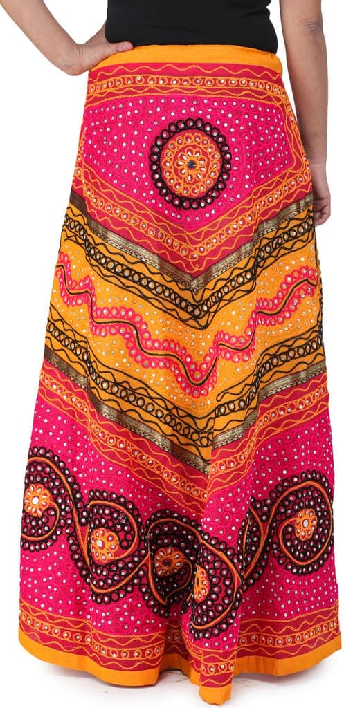 Fuchsia And Yellow Long Ghagra Skirt from Jaipur with Aari Embroidery and Sequins view 4