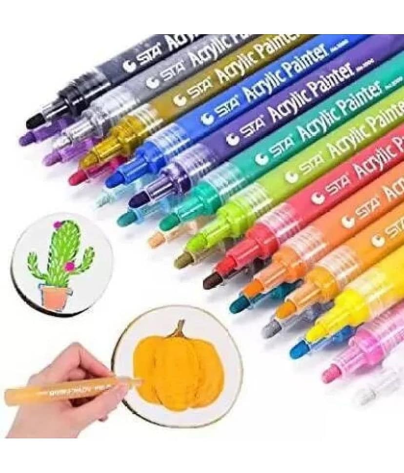 THR3E STROKES STA Acrylic Paint Marker Pens 24 Colors Medium Point Tip Art Markers for DIY Glass, Ceramic, Rock, Wood, Canvas, Metal, Fabric, Highly Pigmented Acrylic Pens (Set of 24, Multicolor)