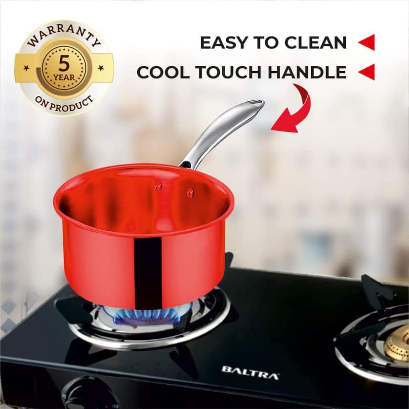 Baltra Triply Stainless Steel Saucepan with Lid, Induction Compatible - 2L , 18cm view 2