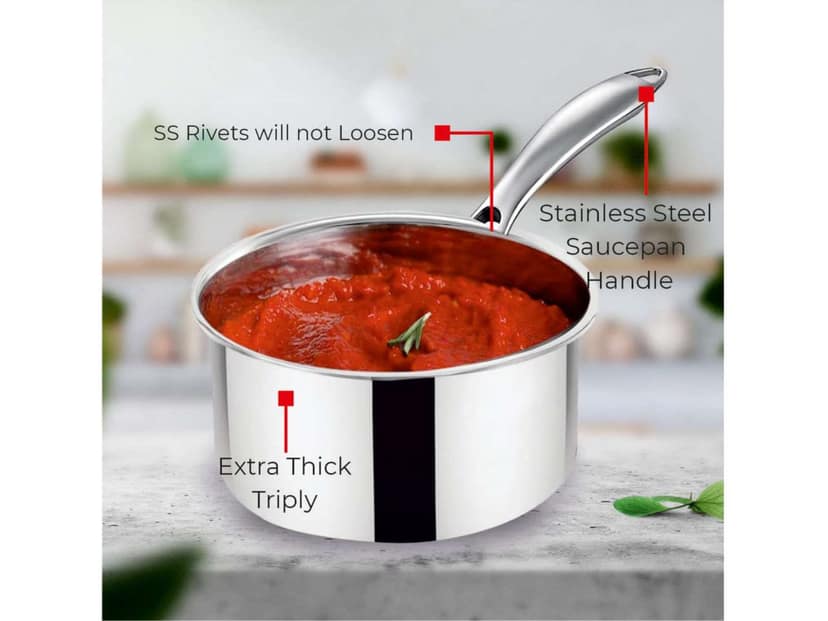 Baltra Triply Stainless Steel Saucepan with Lid, Induction Compatible - 2L , 18cm view 3