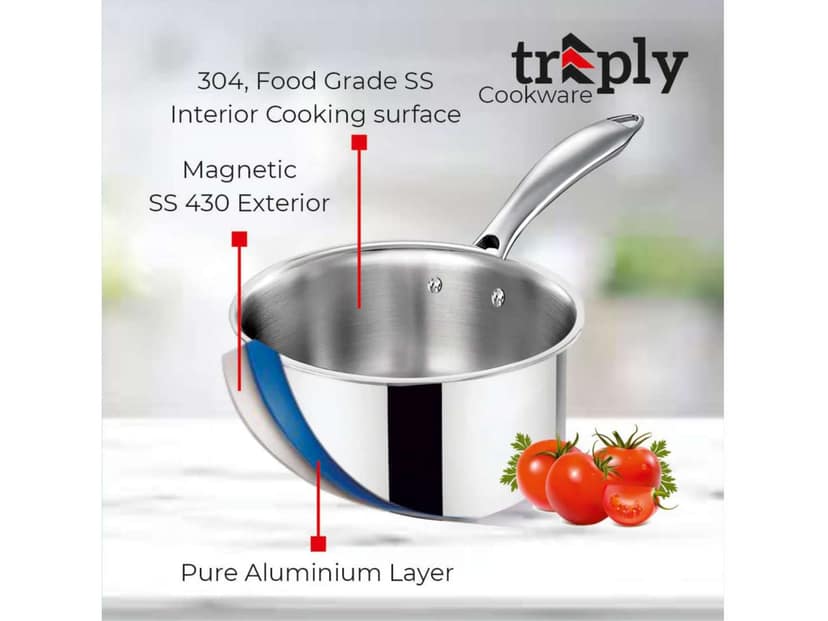Baltra Triply Stainless Steel Saucepan with Lid, Induction Compatible - 2L , 18cm view 4