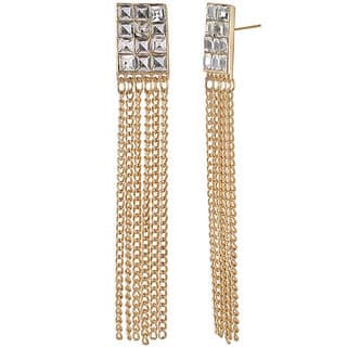 Chains Dangler Square Crystal Earings for Girls Alloy Material Earrings for Women's Fashion Jewellery for Party view 2