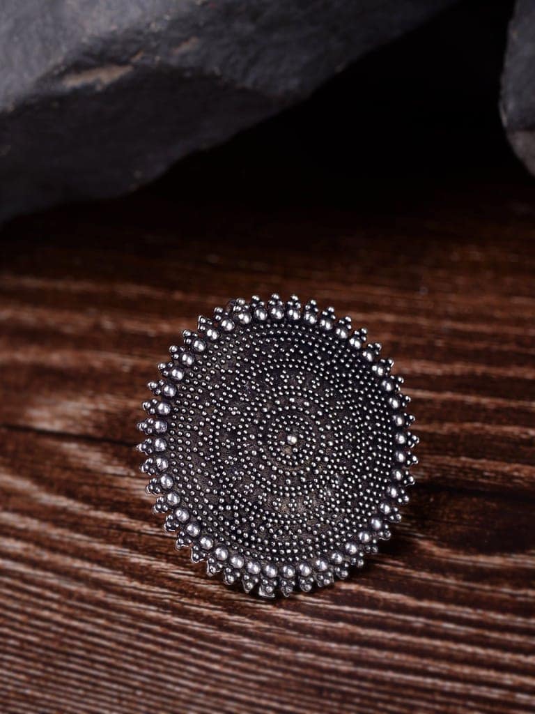 Silver Oxidised Toned Designer Finger Ring view 2