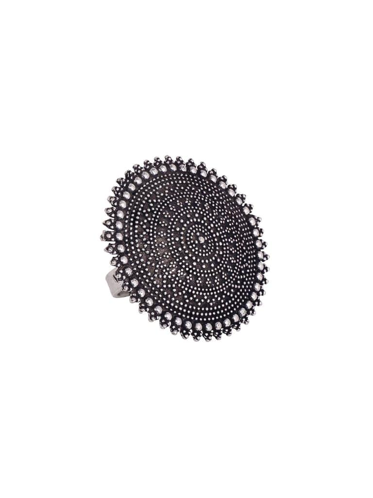 Silver Oxidised Toned Designer Finger Ring view 3