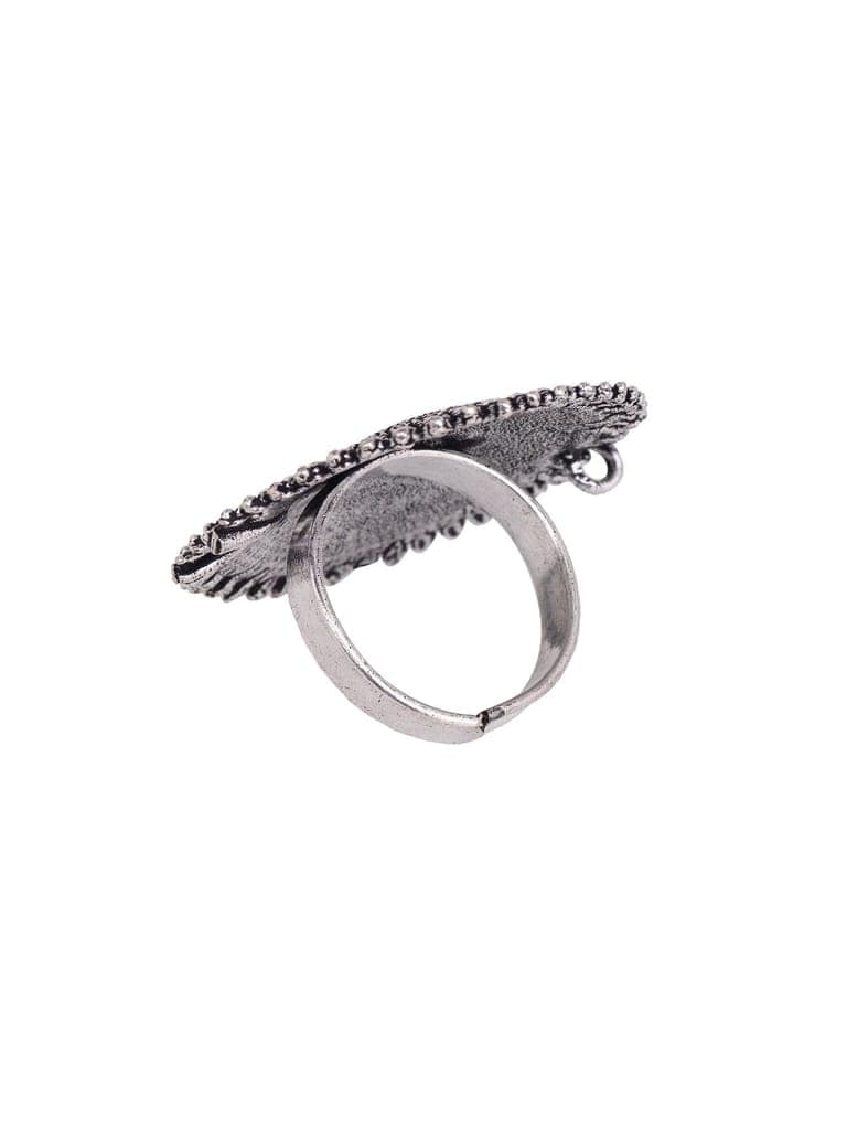Silver Oxidised Toned Designer Finger Ring view 5