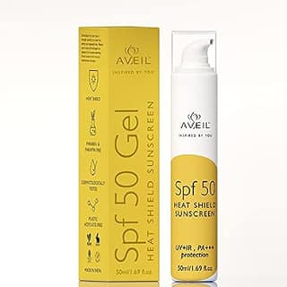 AVEIL Heat Shield Gel Sunscreen SPF 50 With PA+++ | For All Skin Types | Paraben & Paraffin free | Hydrating Sunscreen | Sun Protection From UVA, UVB, IR | No White Cast | Pack of 1-50ml AVEIL Heat Shield Gel Sunscreen SPF 50 With PA+++ | For All Skin Ty