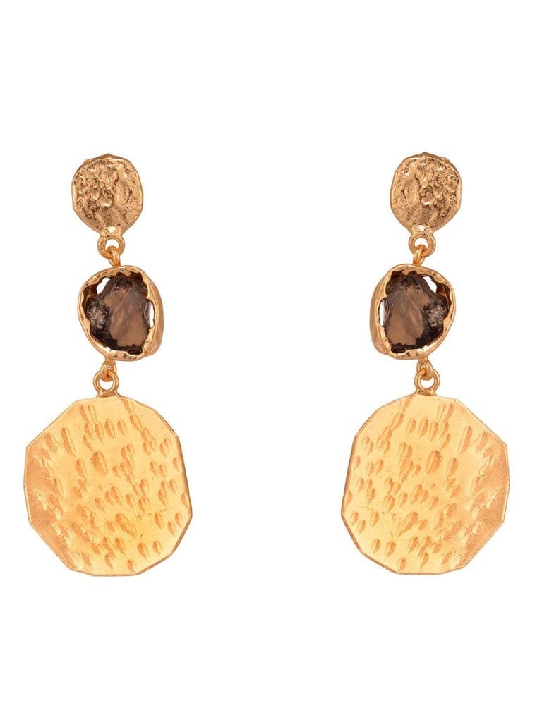 GoldToned & Brown Contemporary Drop Earrings view 2